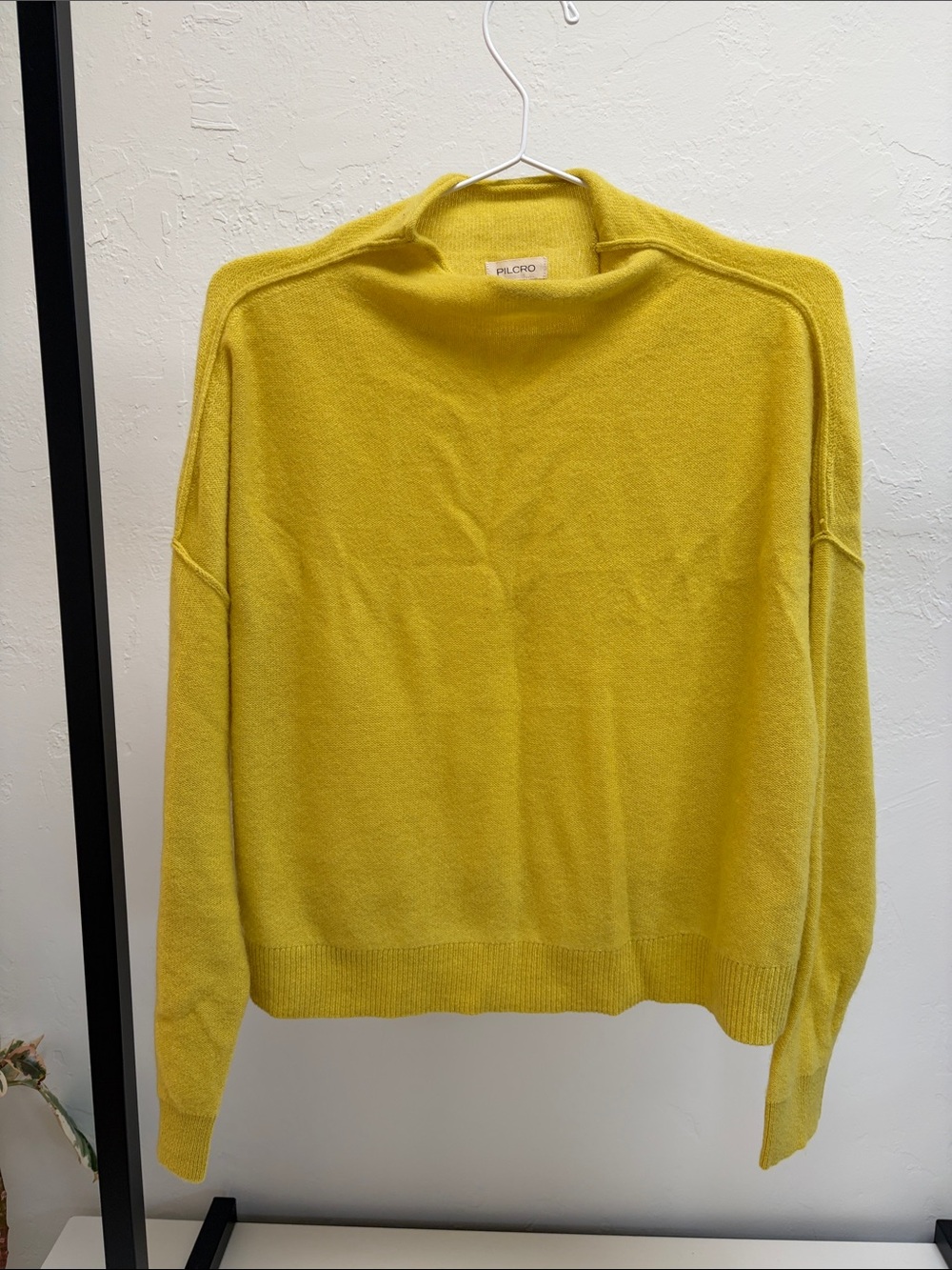 Pilcro Yellow 100% Cashmere Mock Neck Sweater